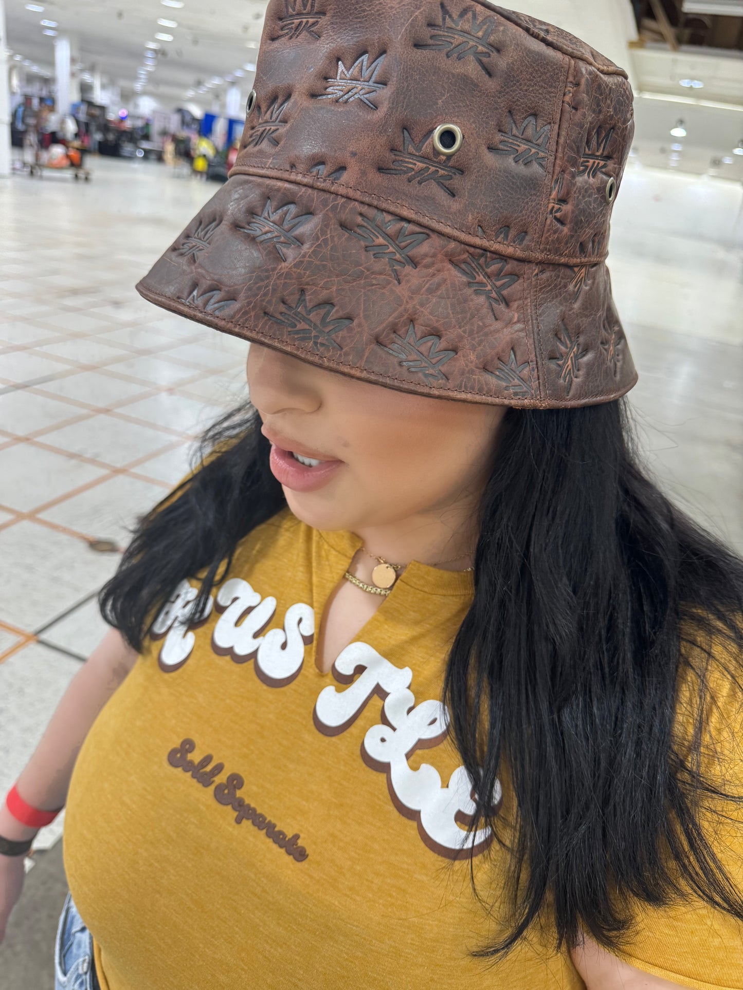 Brown Leather Bucket Hat